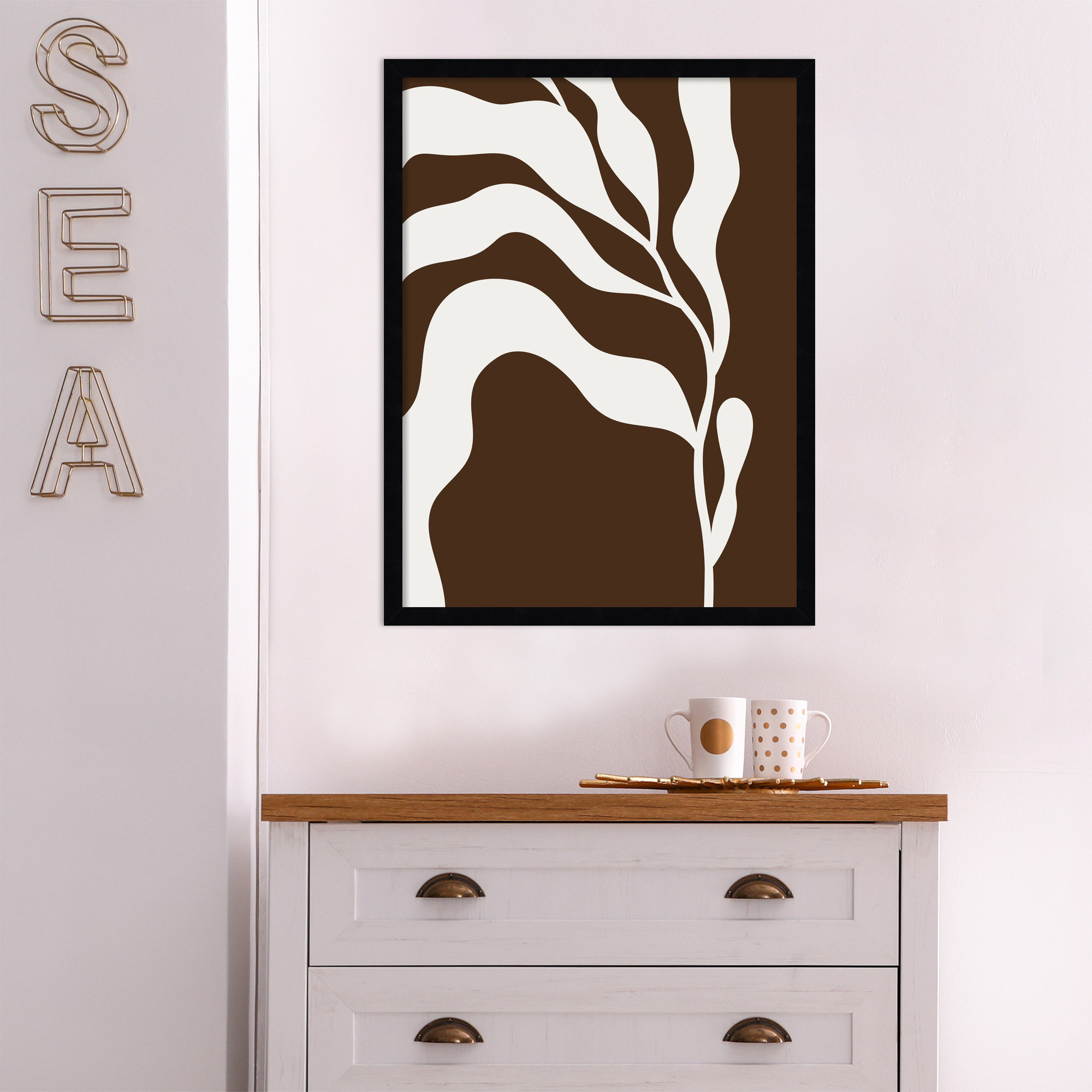 Retro Matisse Inspired Abstract Botanical 2 Brown, Black, 25" H x 19" W x 1" D