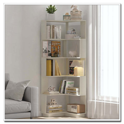 Bibliothèque de coin en L à 6 niveaux pour salon