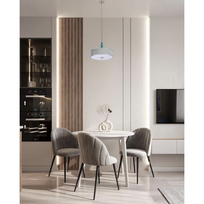 Suspension à trois lumières chromée de style transitionnel avec abat-jour cylindrique