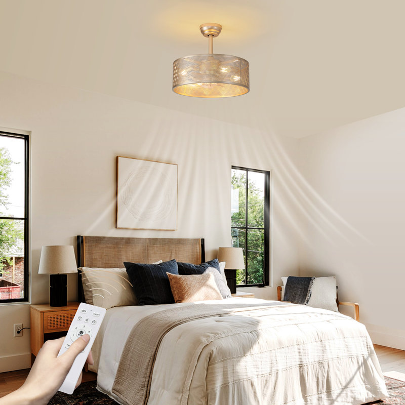 Modern Cage Ceiling Fan Chandelier With Remote Control, Downrod Included: Yes