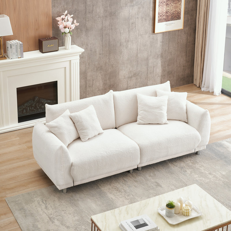 Ambus Upholstered 86.6'' Sofa, Beige Polyester Blend