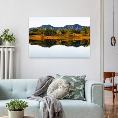 Contemporary Art Serene Tranquil Abstract Autumn Landscape Wall Art by Del Mundo Portraits - Wrapped Canvas Print