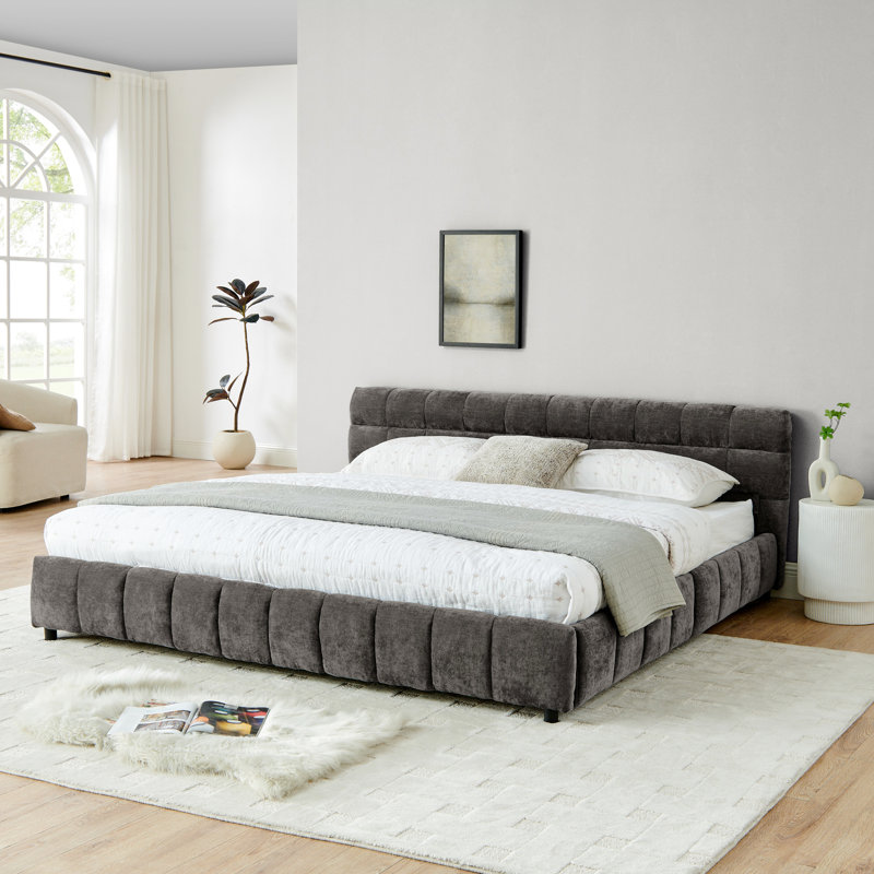 Lit tapissier gris foncé très grand avec solution de rangement intuitive - tiroir Creative, Gris foncé