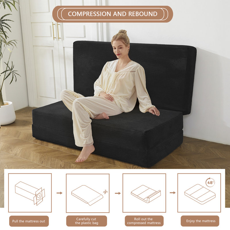 Matelas pliable triplé 6 po, grand matelas en mousse à mémoire de forme, Grand lit, Black 