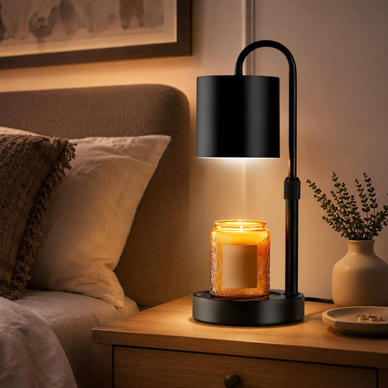 Lampe chauffante à bougie réglable, base en bois massif et minuterie
