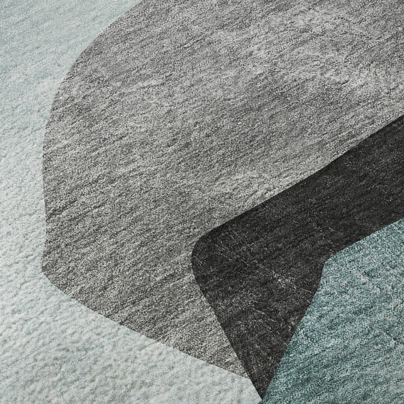 Teal Synthetic Washable Modern Abstract Rug 2'3" x 7'6"