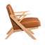 Chaise d'appoint en bois d'hévéa massif avec revêtement en similicuir brun et panneau de fabrication de forme naturelle