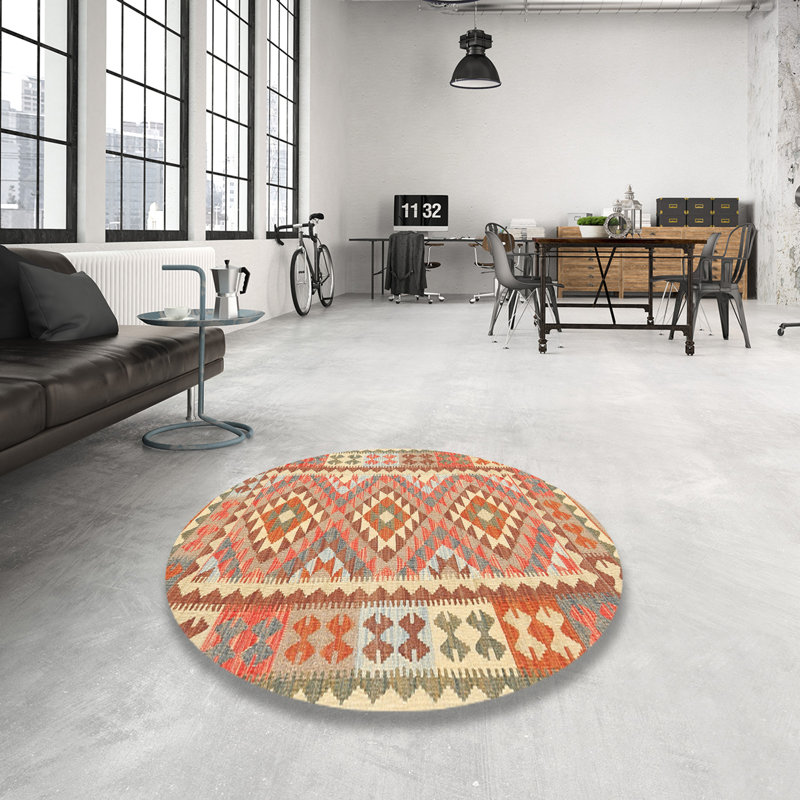 Tapis contemporain orange / rouge, Rond 5 pi