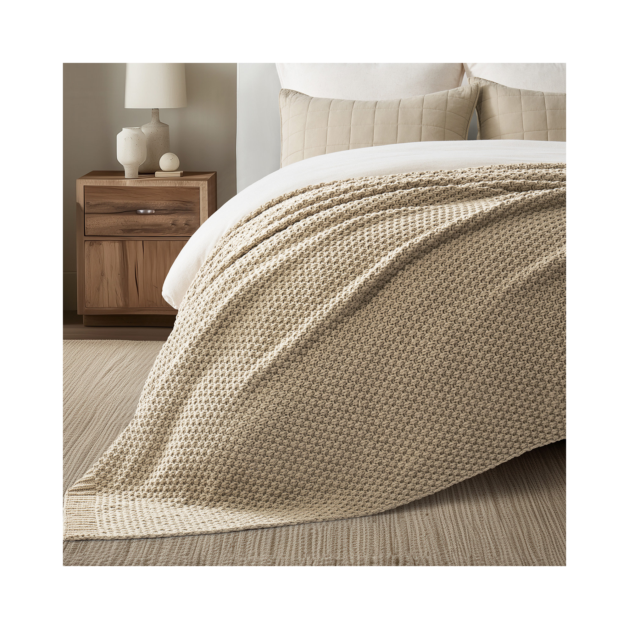 Chunky Chenille Knit Throw Blanket, 60" L x 50" W, Sand Dune