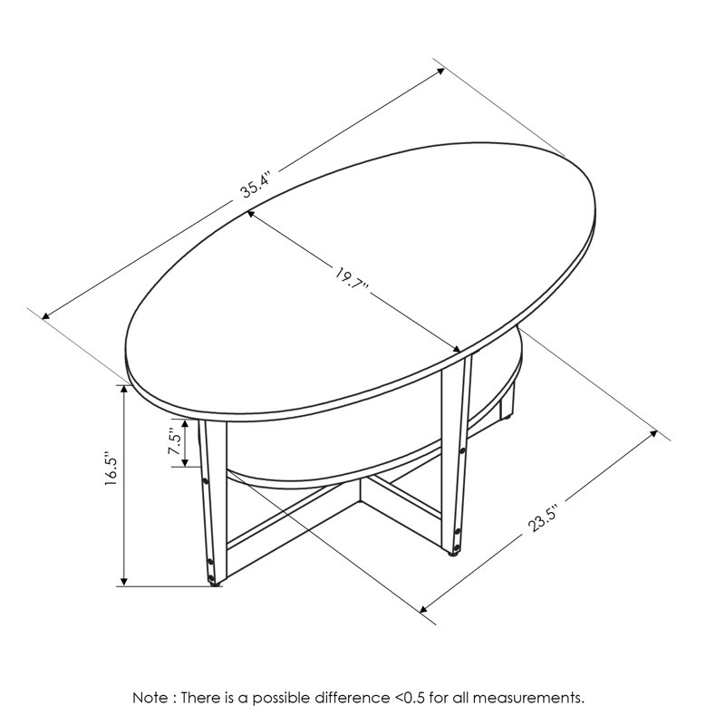 Table basse de style traîneau ovale avec rangement Yalim, Noir, Noyer colombien