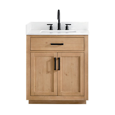Dejean 30" Single Bathroom Vanity in Light Brown with Grain White Engineered Stone Countertop without Mirror