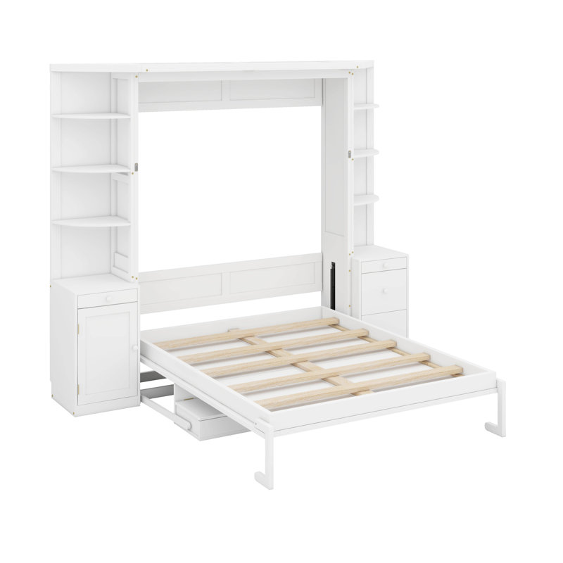 Grand lit escamotable avec bureau, Blanc
