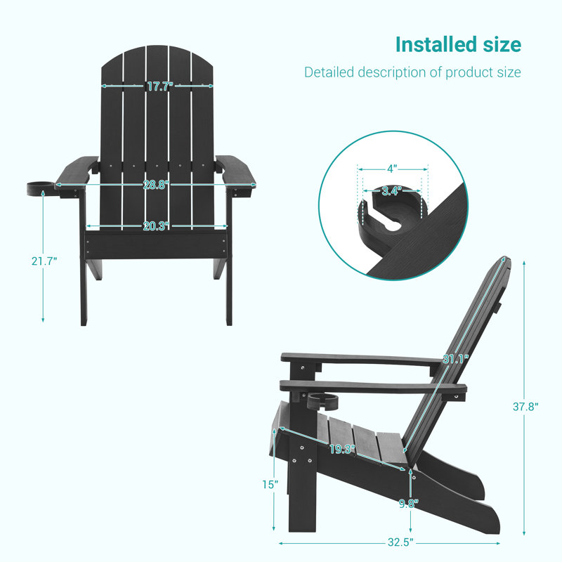 4Pcs Plastic Adirondack Chair Balcony Plastic Firepit Single Chair, Black