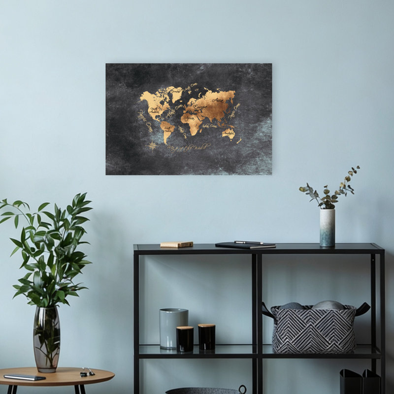 Art mural rétro carte du monde contemporaine, 12" H x 18" W