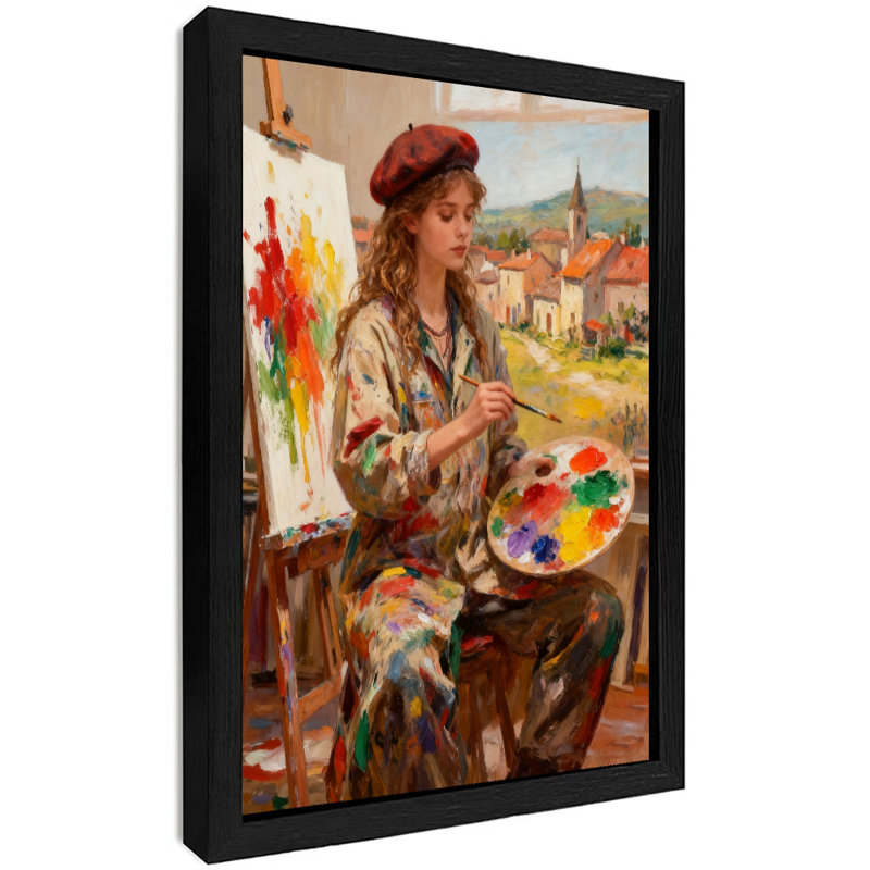 Art encadré noir, peinture à l'huile, art mural rétro, H 37 po x l 25 po