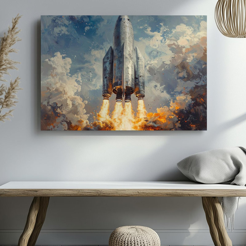 Lancement de fusée sur toile, H 9 po x l 12 po