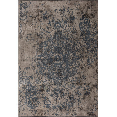 Rapture Blue/Beige/Gray Damask Luxury Area Rug
