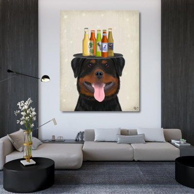 Red Barrel Studio® Fab Funky Gallery Wrapped Canvas Art Titled: Rottweiler Beer Lover 192996D