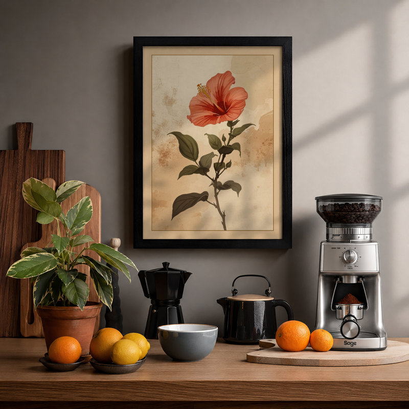 Hibiscus Study Botanical - Print, Black, A4 - 29.7 x 21.0 cm