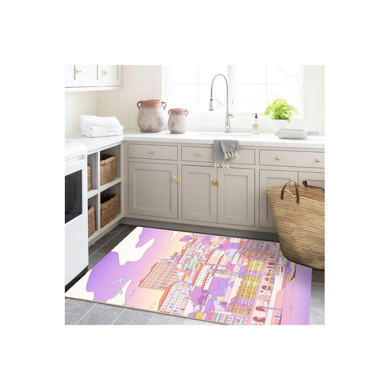 Tapis décoratif lavable à la machine rose, Rectangle 3 pi 3 po x 4 pi 11 po