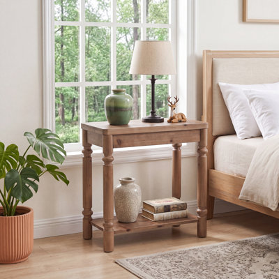 2-Tier Solid Wood Nightstand, Brown
