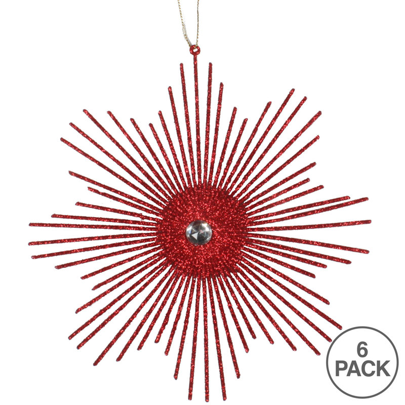 Ornement en forme de flocon de neige scintillant de 6,5 po, Rouge