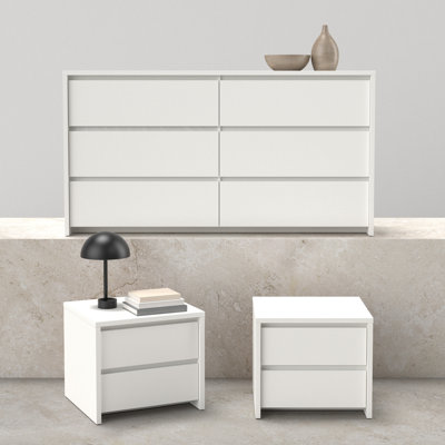 Bourquin 3-Piece Bedroom Set - 6 Drawer Double Dresser And Nightstand Set Of 2