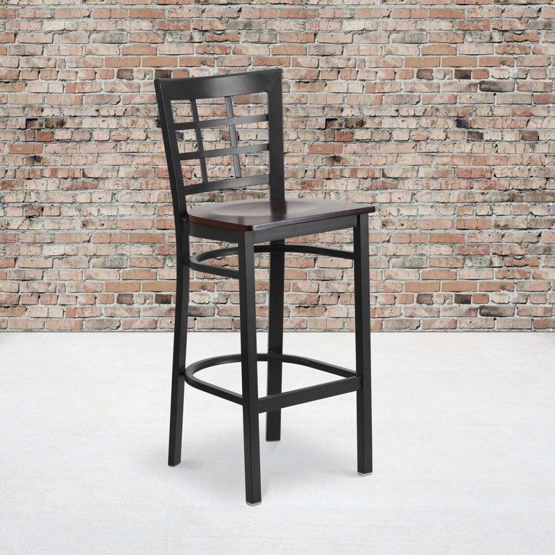 Tabouret de restaurant en métal Prompton, Noyer, 2