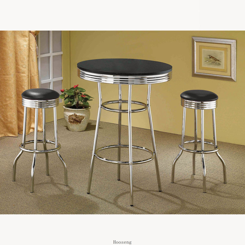 Table de bar ronde noire et chromée