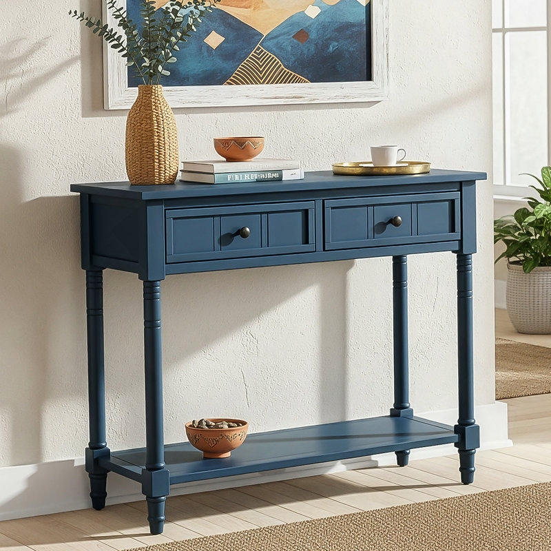 35.36" Modern Console Tablee, Slim Entryway, Sofa & Hallway Accent Table for Living Room, Dark Navy