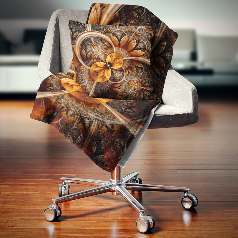 Fleur fractale orange foncé - coussin imprimé abstrait, 18 po x 18 po, Coussin décoratif