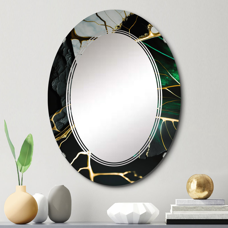 Pjotr Abstract Geode Gold II - Miroir mural abstrait en marbre, 30 po x 20 po