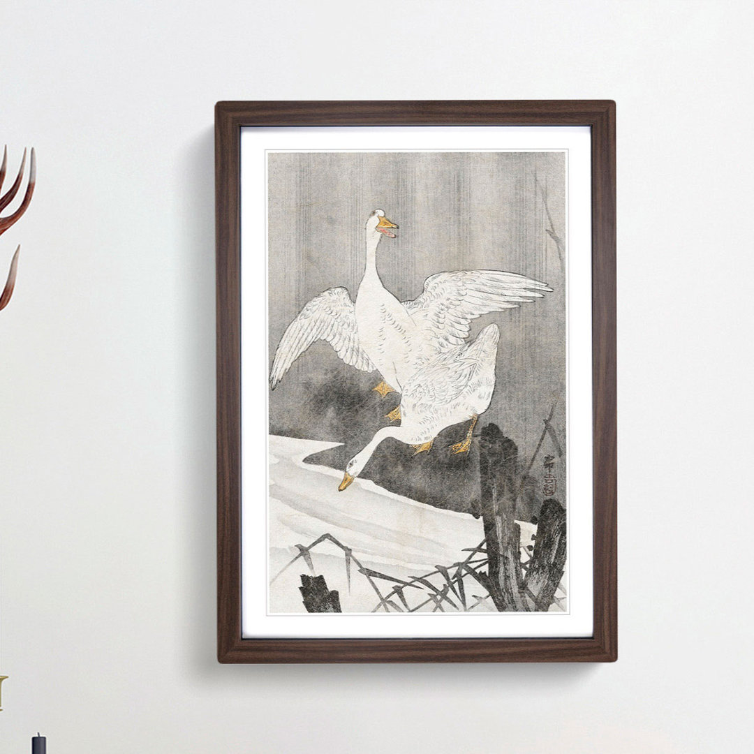 Geese at the River by Ohara Koson - Framed Print