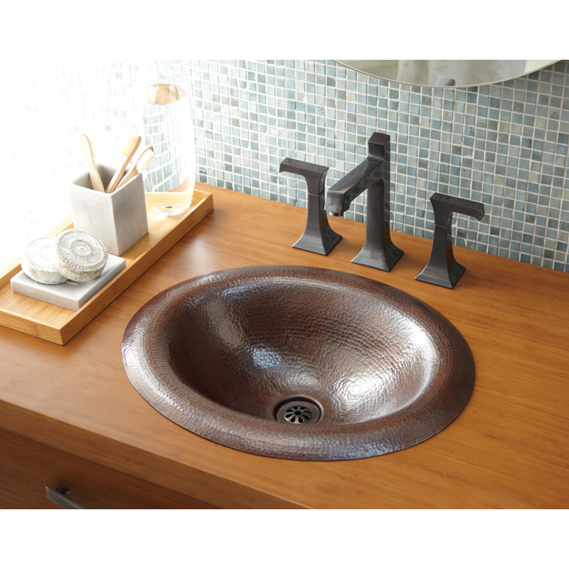 Maestro Metal Oval Drop-In Bathroom Sink, Antique Copper
