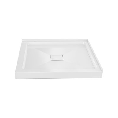 Base de bac de douche à double seuil 36 po x 36 po Marquette avec drain central blanc brillant Marquette