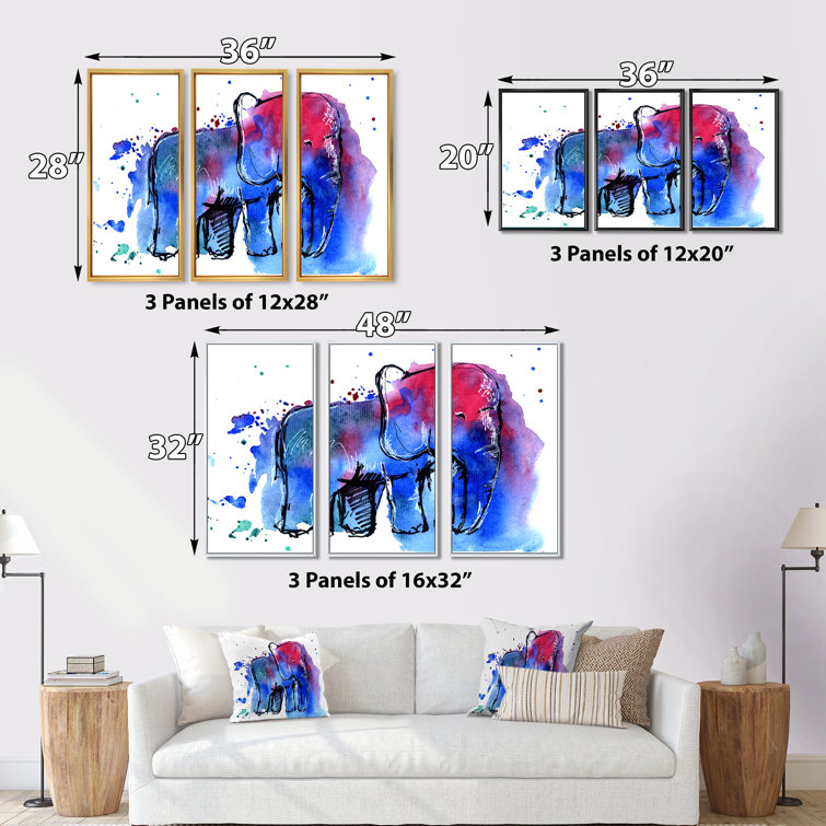 Dakota Fields Elephant Impression Framed On Canvas 3 Pieces Painting ...