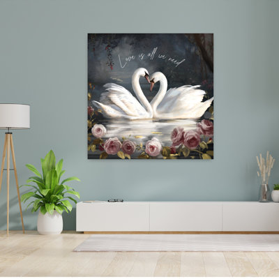 Swan Lake, Love Is All We Need, romantique, oiseau abstrait, art animalier, paysage