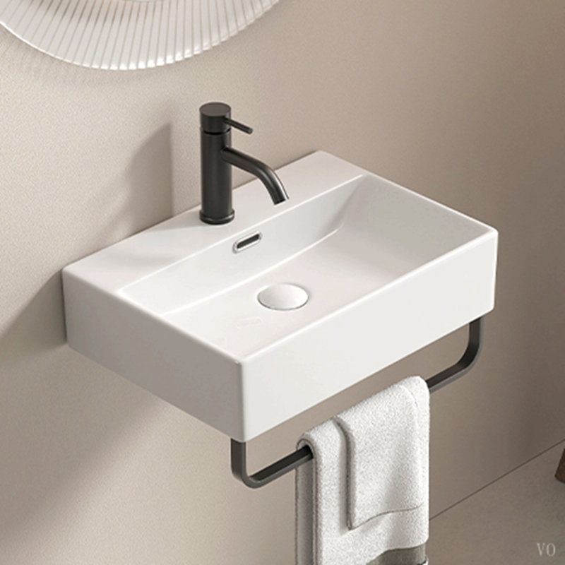 Lavabo vasque, lavabo de salle de bain entièrement monté avec porte-serviettes, petit lavabo de salle de bain mural avec trou de robinet
