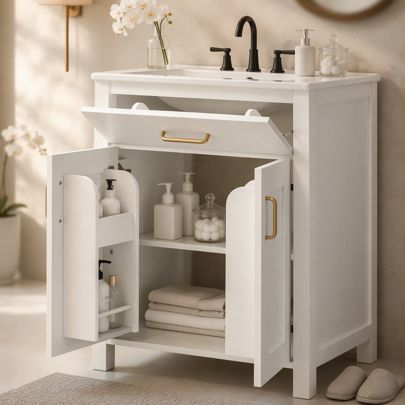 Ensemble de meuble-lavabo 24 po avec lavabo en céramique, meuble-lavabo peu encombrant - l 24 po x P 18 po x H 34 po, 2 portes à fermeture en douceur