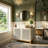 Modern Bathroom Vanity With Cultured Stone Vessel Sink, Slatted Double Doors, Solid Wood Legs And Hand-Painted Finish