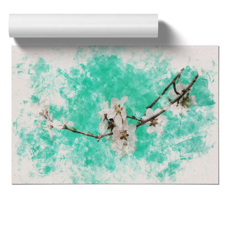 White Cherry Blossom Watercolour - Frameless Print, 42cm H x 59cm W x 0.1cm D