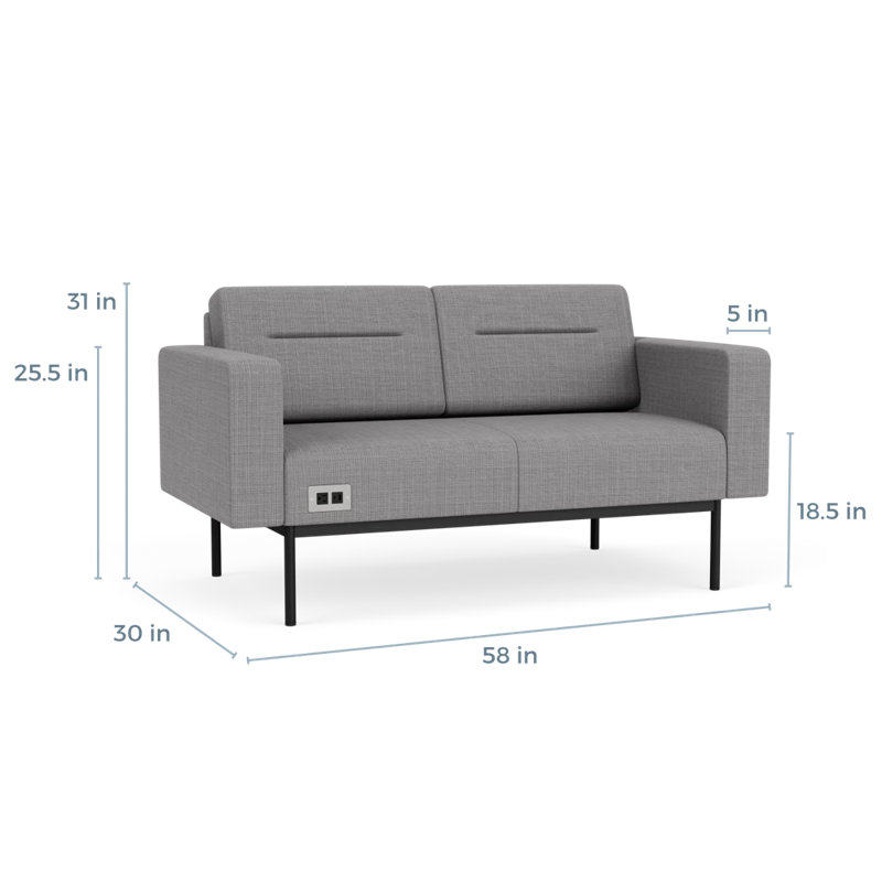 Causeuse de réception Darsey, Avec alimentation, Noir, Gris chambray