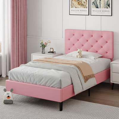 Structure de lit avec tête de lit, lit plateforme tapissier avec capitonnage à boutons Desigh