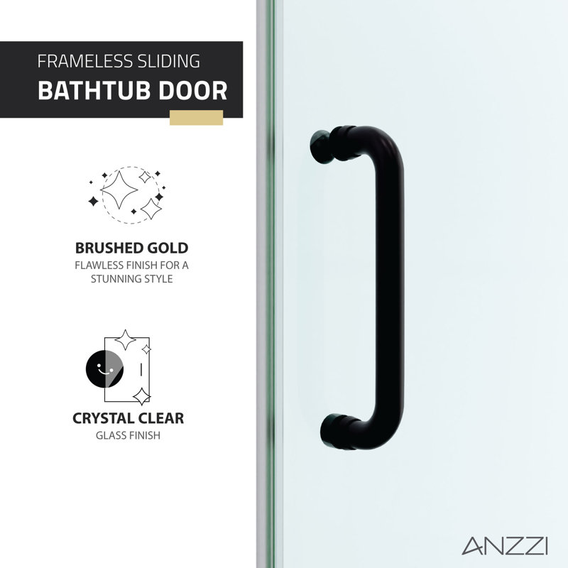 Raymore Matte Black Frameless Sliding Tub Door with Tsunami Guard