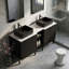 Meuble-lavabo double 60 po avec plateau en pierre frittée, motif rayé français, unité de rangement moderne pour salle de bain principale, noir-129462079
