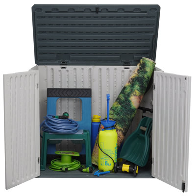 EHHLY Horizontal Resin Storage Shed, 47 Cuft Garden Tool Sheds & Outdoor Storage, Outdoor Plastic Storage Cabinet Waterproof, 4.5 x 2.8 ft Backyard Outside Lawn Mower Storage Shed
