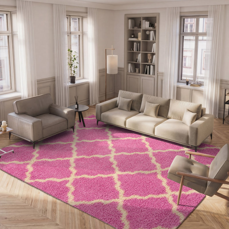 Tapis rose / ivoire Alonnah, Carré 6 pi