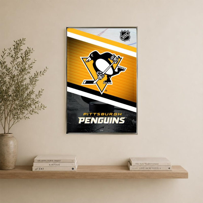 Décoration murale des Penguins de Pittsburgh (NHL), H 36 po x l 24 po, Cadre plat flottant, Argent