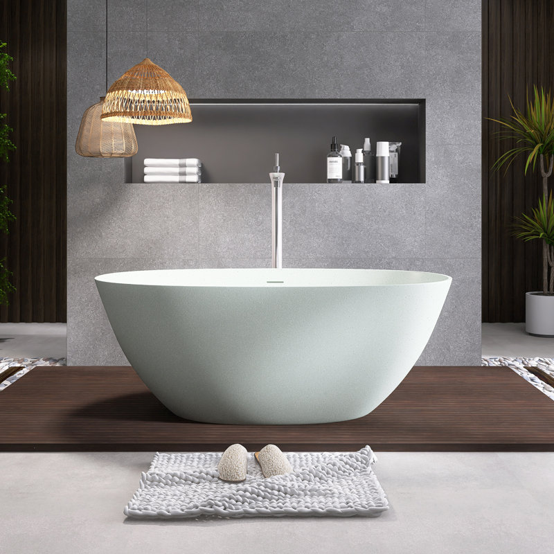 Baignoire de trempage autoportante en résine de 59 po avec trop-plein et drain escamotable, 59 po, Turquoise / vert