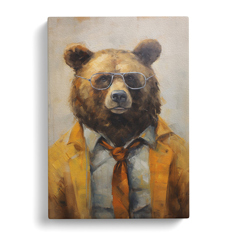 Bear With Glasses Painting - Wrapped Canvas, 76cm H x 50cm W x 3cm D